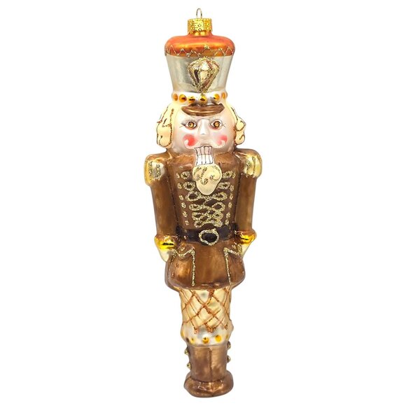 Vintage German Hand Blown Glass Nutcracker Soldier Ornament 6″ Brown Orange Gold - Picture 1 of 7